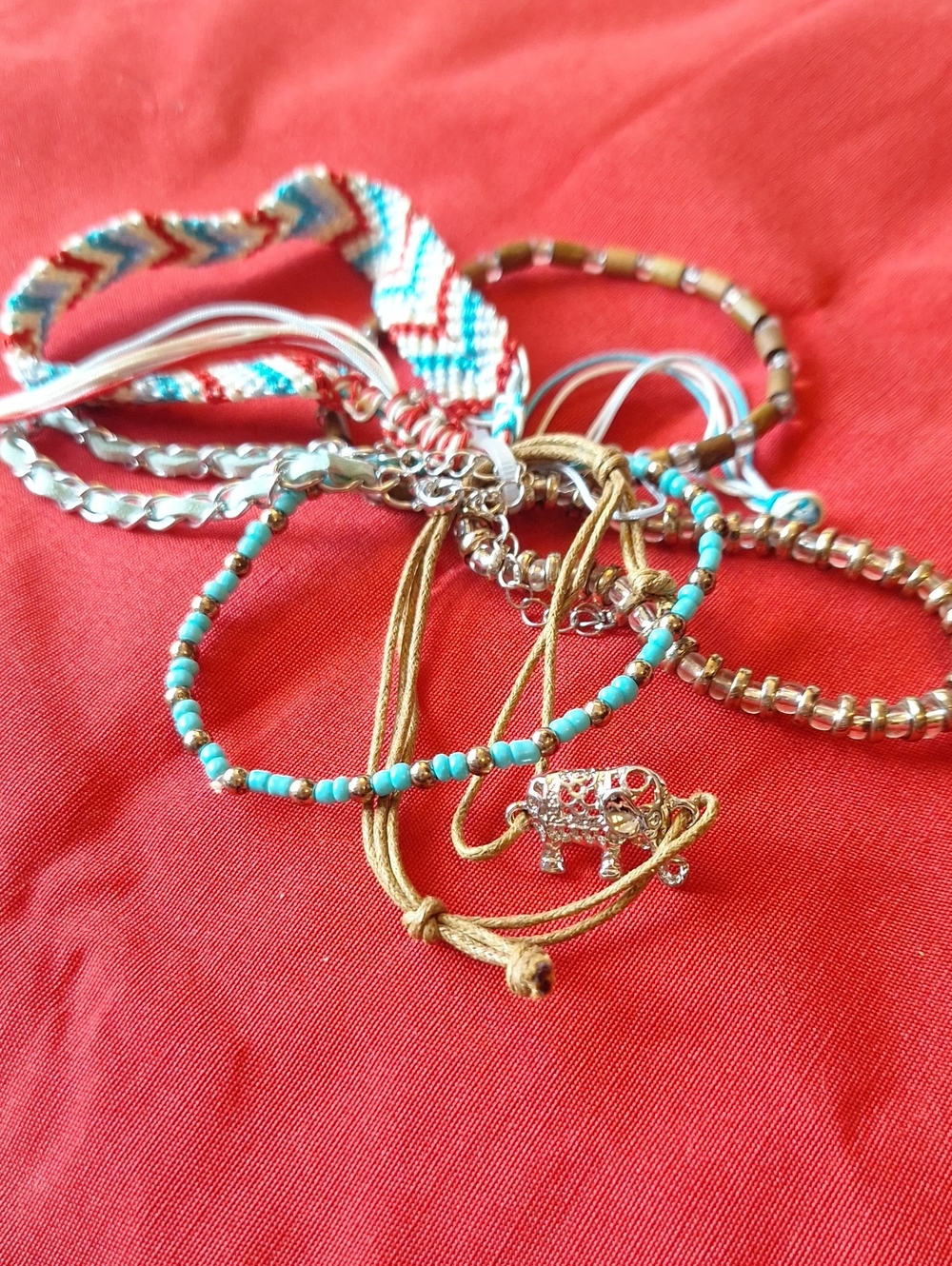 Boho Turquoise & Gold Elephant Charm Bracelet Set of 6